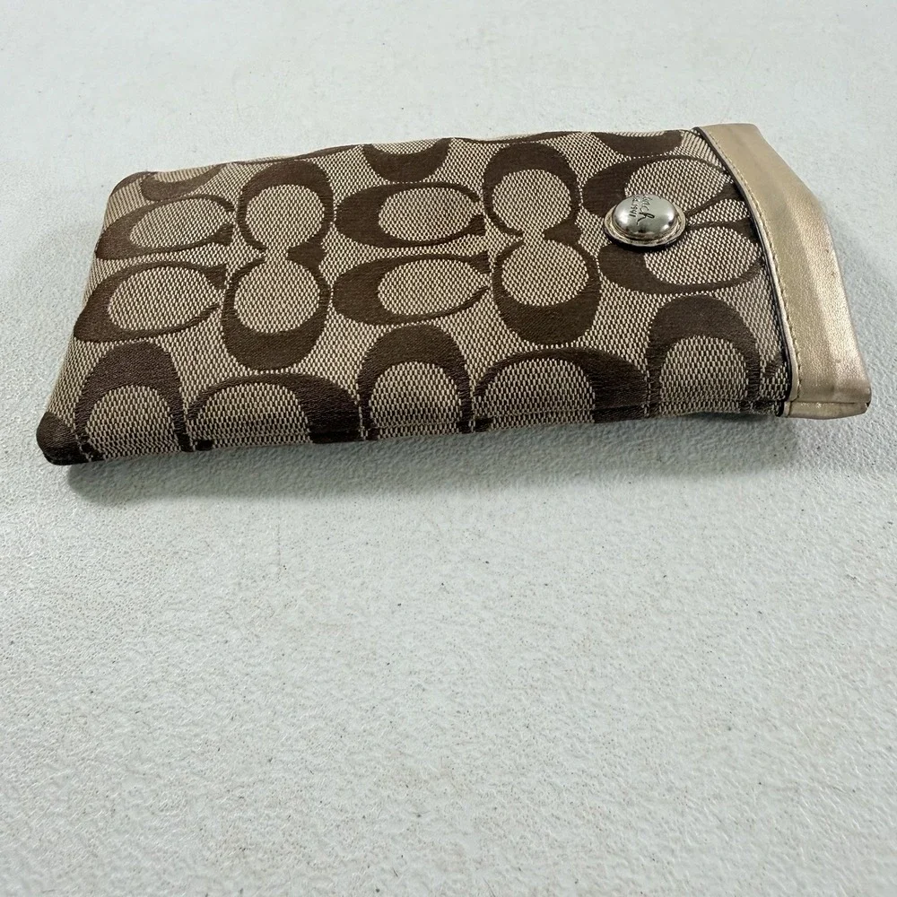Coach Signature Canvas Leather Soft Eyeglasses Sunglasses Case Gold Squeeze Top